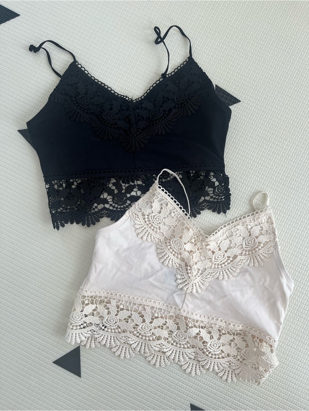 Topshop Black & Cream Crochet Trim Bralettes